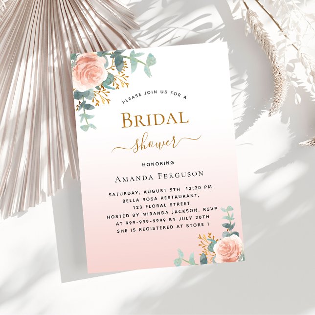 Bridal Shower floral rose gold greenery Invitation Postcard (Creator Uploaded)