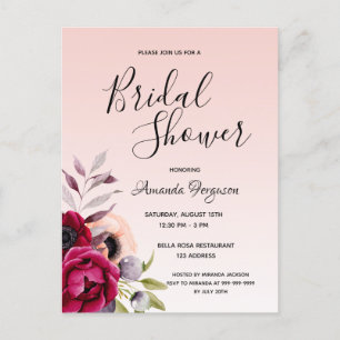 Bridal shower floral rose gold invitation postcard