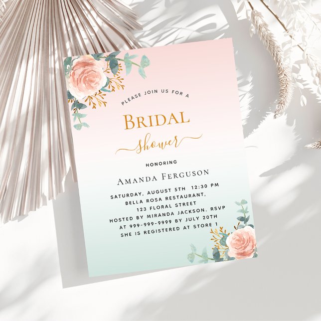 Bridal Shower floral rose green budget invitation (Creator Uploaded)