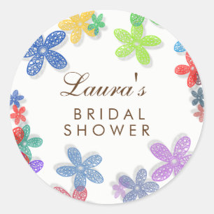 Bridal Shower Floral Watercolor Pink Purple Classic Round Sticker