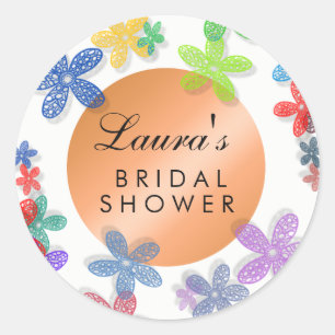 Bridal Shower Floral Watercolor Pink Purple Classic Round Sticker