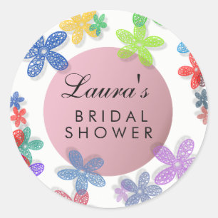 Bridal Shower Floral Watercolor Pink Purple Classic Round Sticker