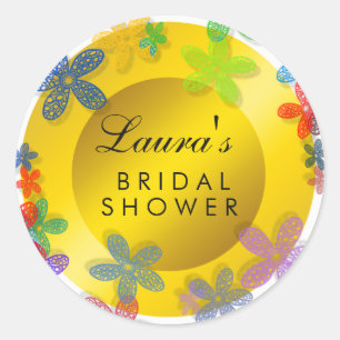 Bridal Shower Floral Watercolor Pink Purple Classic Round Sticker