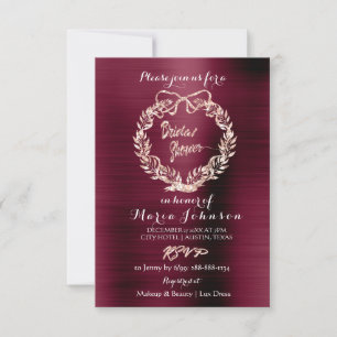 Bridal Shower Floral Wreath Burgundy Pink Rose Invitation