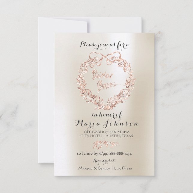 Bridal Shower Floral Wreath Ivory Pink Rose Gold Invitation (Front)