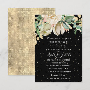 Bridal Shower Flower Brunch Mint Black Confetti Invitation