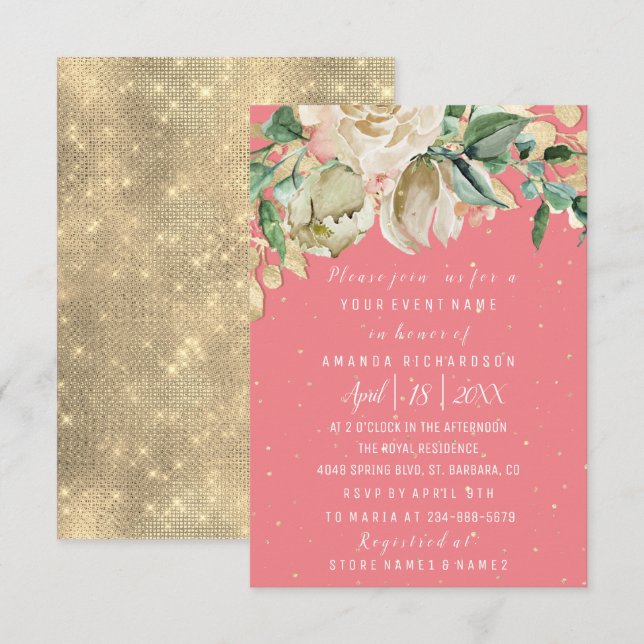 Bridal Shower Flower Brunch Mint Pink RoseConfetti Invitation (Front/Back)