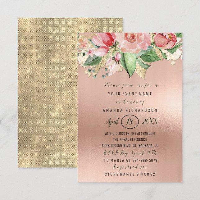 Bridal Shower Flower Brunch Mint Roses Blush Pink Invitation (Front/Back)