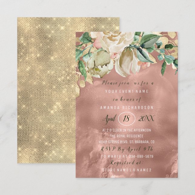 Bridal Shower Flower Brunch Mint Roses Blush Rose Invitation (Front/Back)