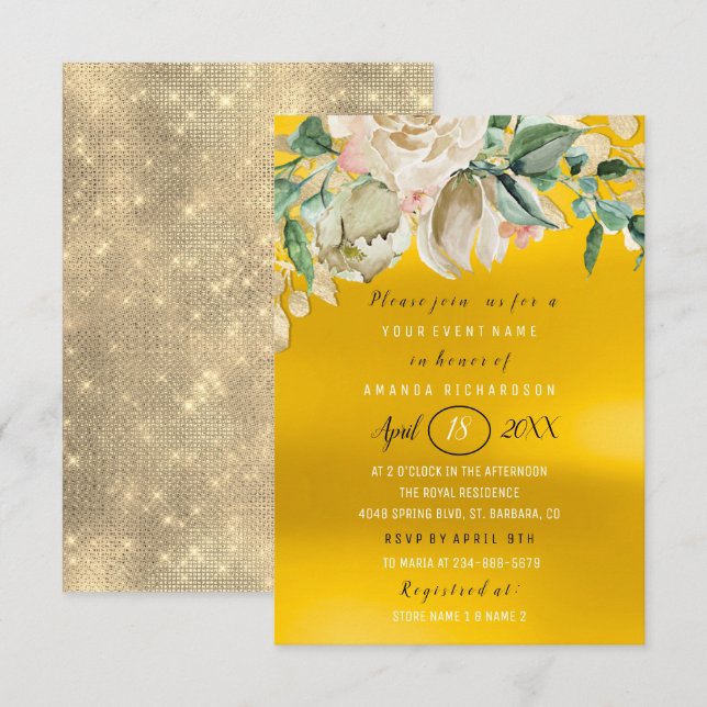 Bridal Shower Flower Brunch Spark Gold Lemon Invitation (Front/Back)