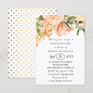 Bridal Shower Flower  Coral  Gold Glitter Dots Invitation