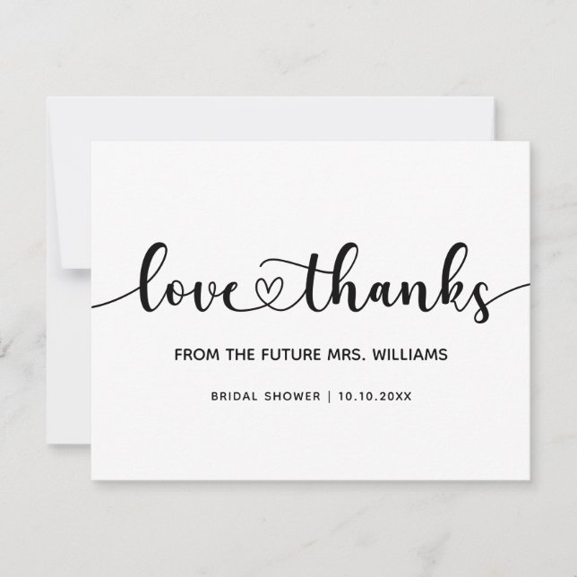 Bridal Shower Future Mrs Chic Stylish Trendy Heart Thank You Card (Front)