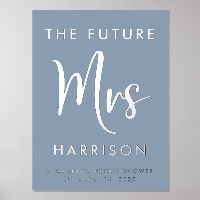 Bridal Shower Future Mrs Dusty Blue Foil Prints (Front)