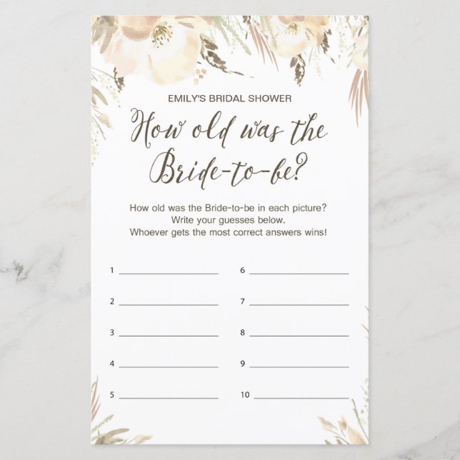 Bridal Shower Game (Front)