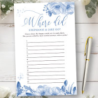 Bridal Shower Game Blue Floral Where did they go?
