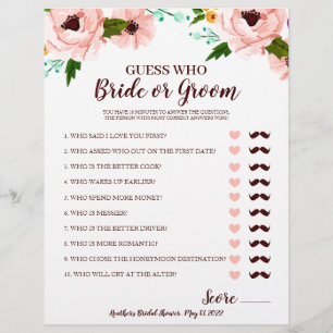 Bridal Shower Game Bride or Groom Floral