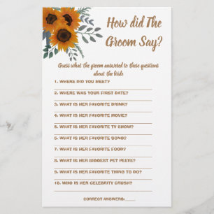  Bridal Shower Game Card What did the Groom Say