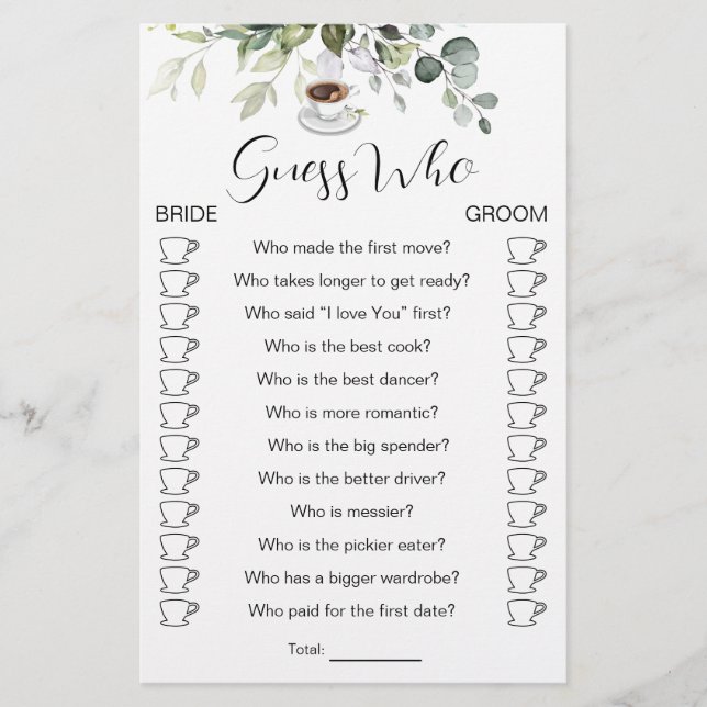 Bridal Shower Game Coffee Themed Game Card Flyer (Front)