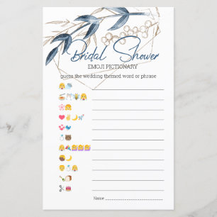 Bridal Shower Game Emoji Pictionary Blue Gold 