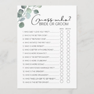 Bridal Shower Game-Eucalyptus-Guess Who Program