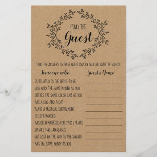 Bridal Shower Game Find The Guest Card