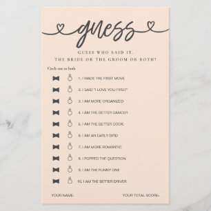 Bridal Shower Game He Said She Said Guess