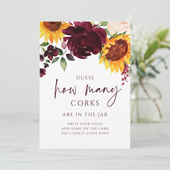 Bridal Shower Game How Many Corks Sunflowers Invit Invitation (Standing Front)