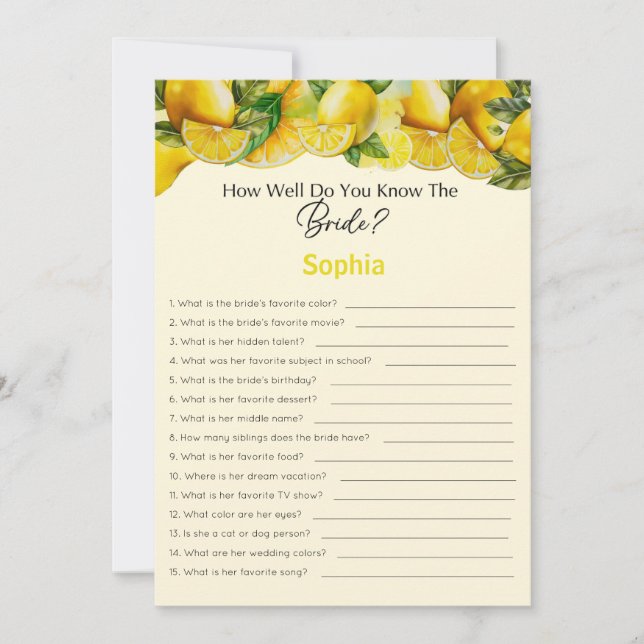 Bridal Shower Game How Well Do You Know The Bride Invitation (Front)