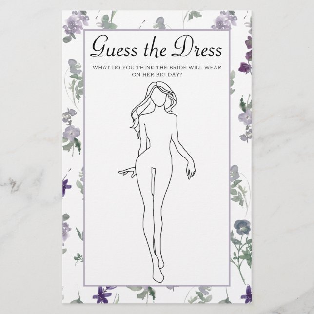 Bridal Shower Game Lavender Floral Guess the Dress Flyer (Front)