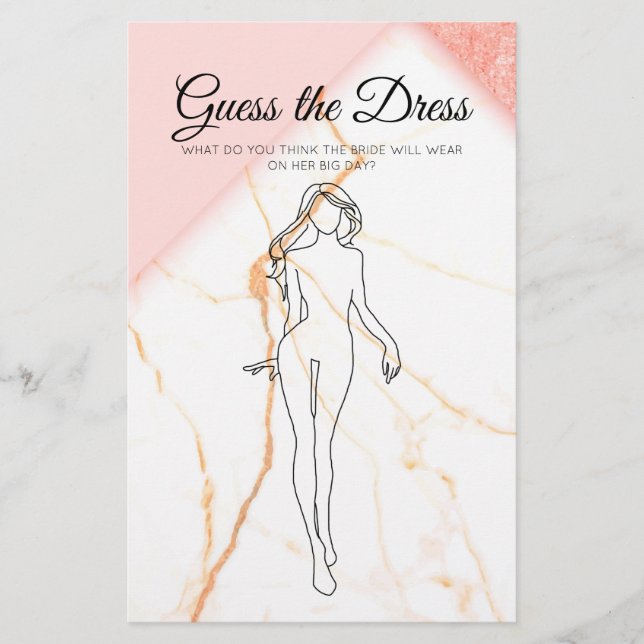 Bridal Shower Game Pink Marble Guess the Dress Flyer (Front)