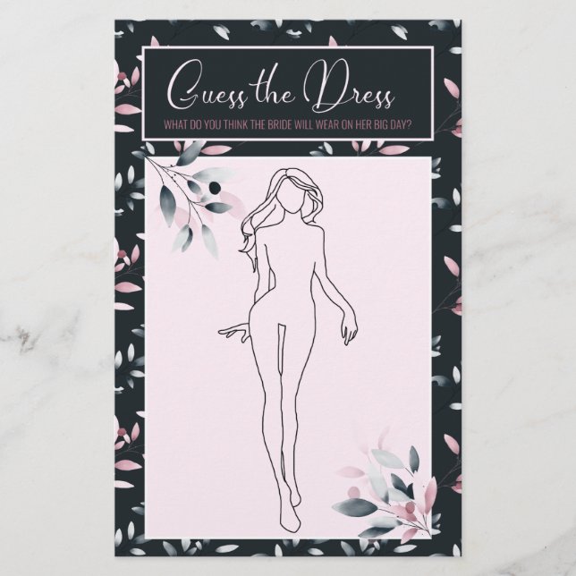 Bridal Shower Game Pink Navy Guess the Dress Card (Front)