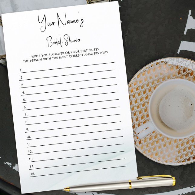 Bridal Shower Game Soft Green Wash Answer Card (Bridal Shower answer sheets personalized with the bride-to-be's name. Use with your own quiz or game)