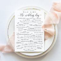 Bridal shower game "The Wedding Day" wed libs card