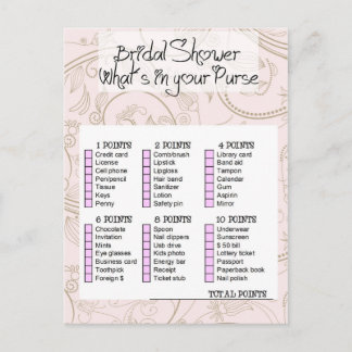 Bridal shower game- What is in your purse? Invitation Postcard