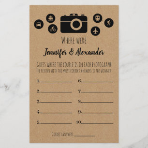 Bridal Shower Game Where Were They Card