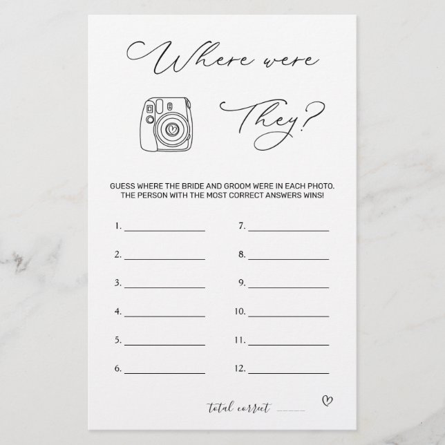 Bridal Shower Game Where Were They  Stationery (Front)