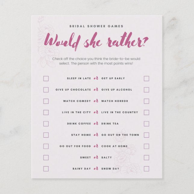 Bridal Shower Game Where Were We Card Flyer (Front)