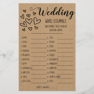 Bridal Shower Game Word Scramble Card