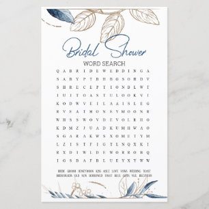 Bridal Shower Game Word Search Blue Gold Floral