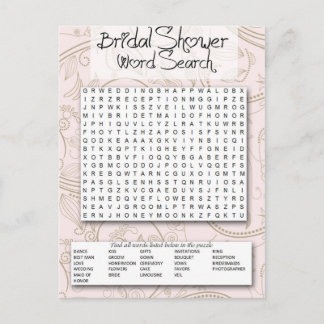 Bridal Shower game, Word SEarch Invitation Postcard
