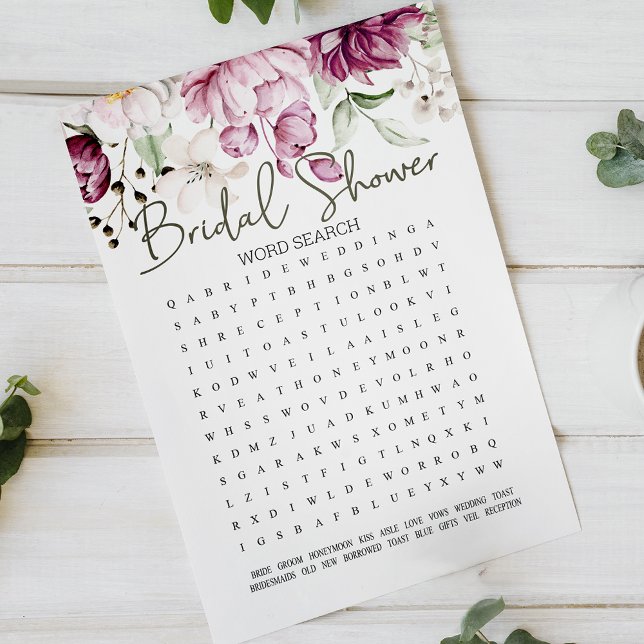 Bridal Shower Game Word Search Peonies Pink Floral (Creator Uploaded)