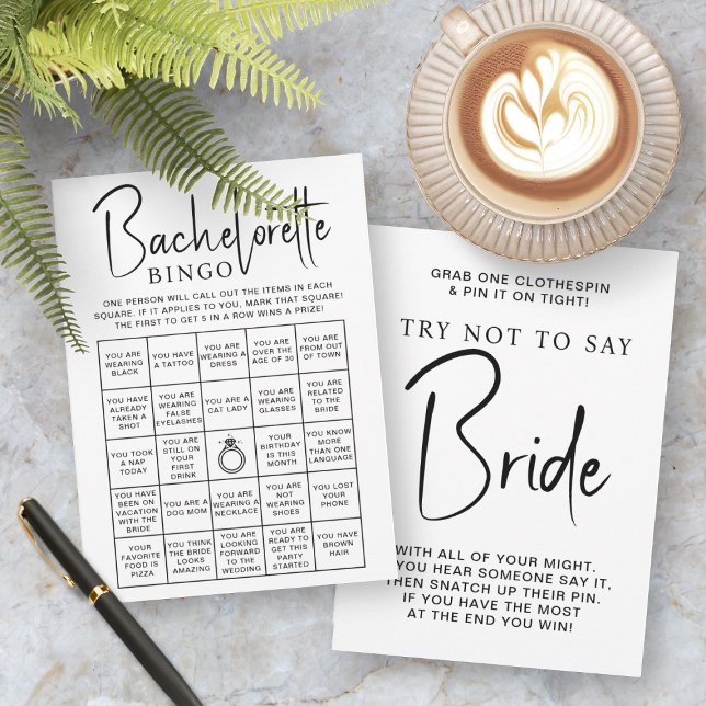Bridal Shower Games Bachelorette Bingo Bride Card (Front and Back View)