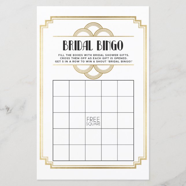 Bridal Shower Games Bingo Game Wedding Art Deco (Front)