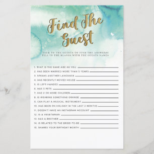 Bridal Shower Games Find The Guest Game Teal Gold