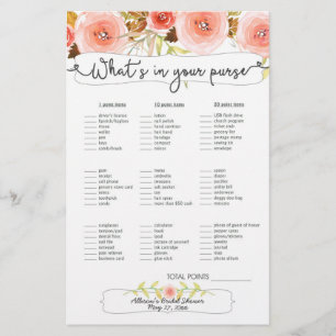 Bridal Shower Games purse / bingo, blush floral