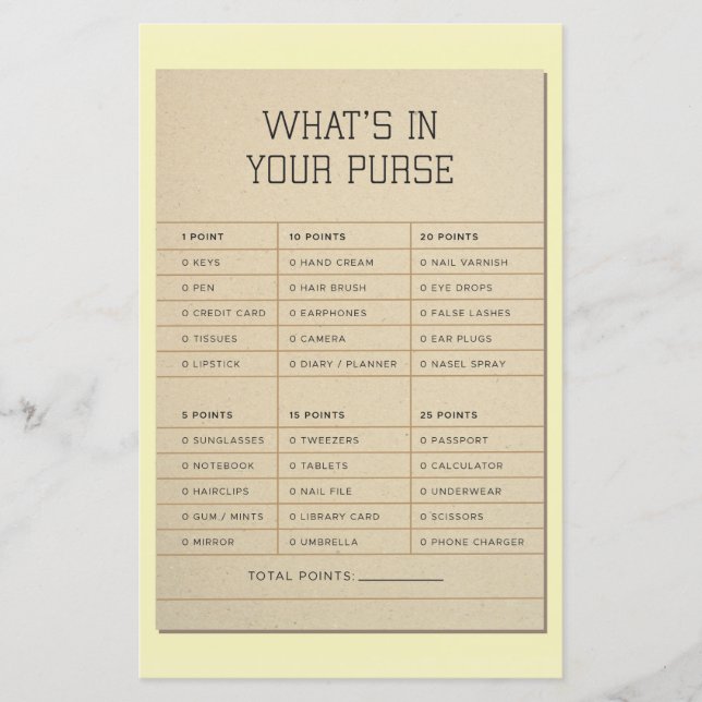 Bridal Shower Games What's In Your Purse Library (Front)
