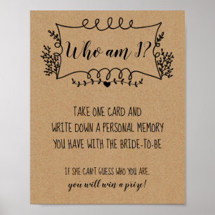 Bridal Shower Games Who Am I Poster