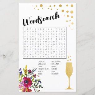 Bridal Shower Games Word Search Game Champagne