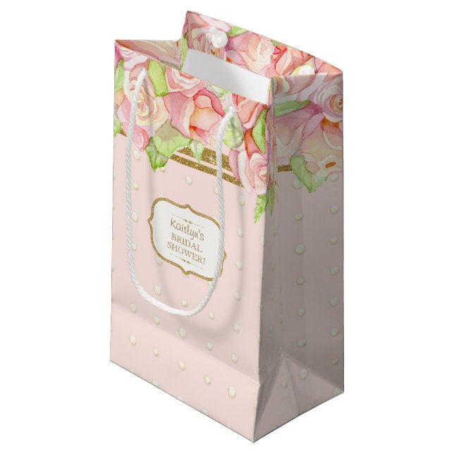 Bridal Shower Gift Bag Watercolor Rose Bouquet (Front Angled)