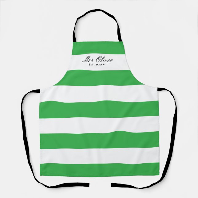 Bridal Shower Gift Personalized Apron Green Stripe (Front)